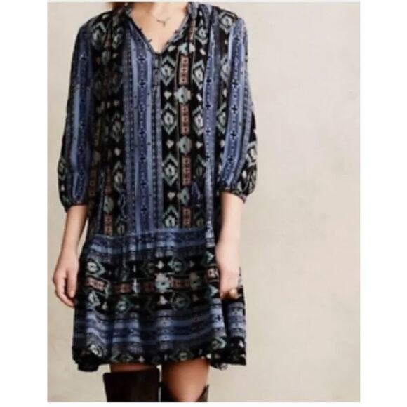 Anthropologie Holding Horses Dress Womens Medium Blue Boho Prairie Winter Moon - Picture 3 of 13